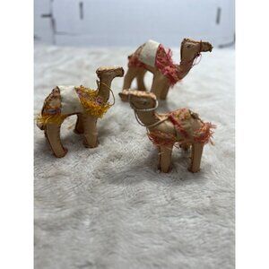 Handcrafted Camel Figurines With Colorful Fringe Decor set of 3